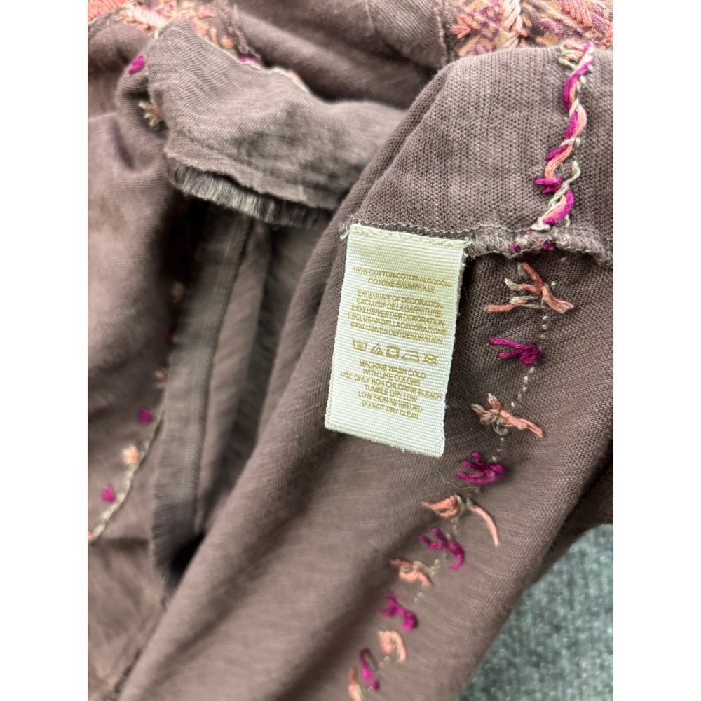 Free People Embroidered Top Womens XS Brown Long Sleeve Boho Blouse 68050 - Picture 5 of 6